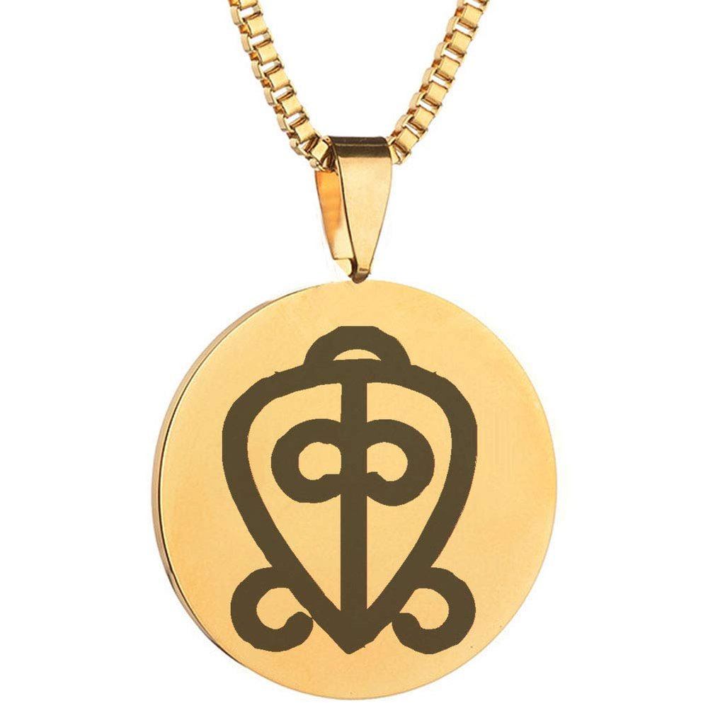 Adinkra Symbols Gold Plated Odo Nnyew Fie Kwan Love and Faithfulness Stainless Steel Pendant Necklace