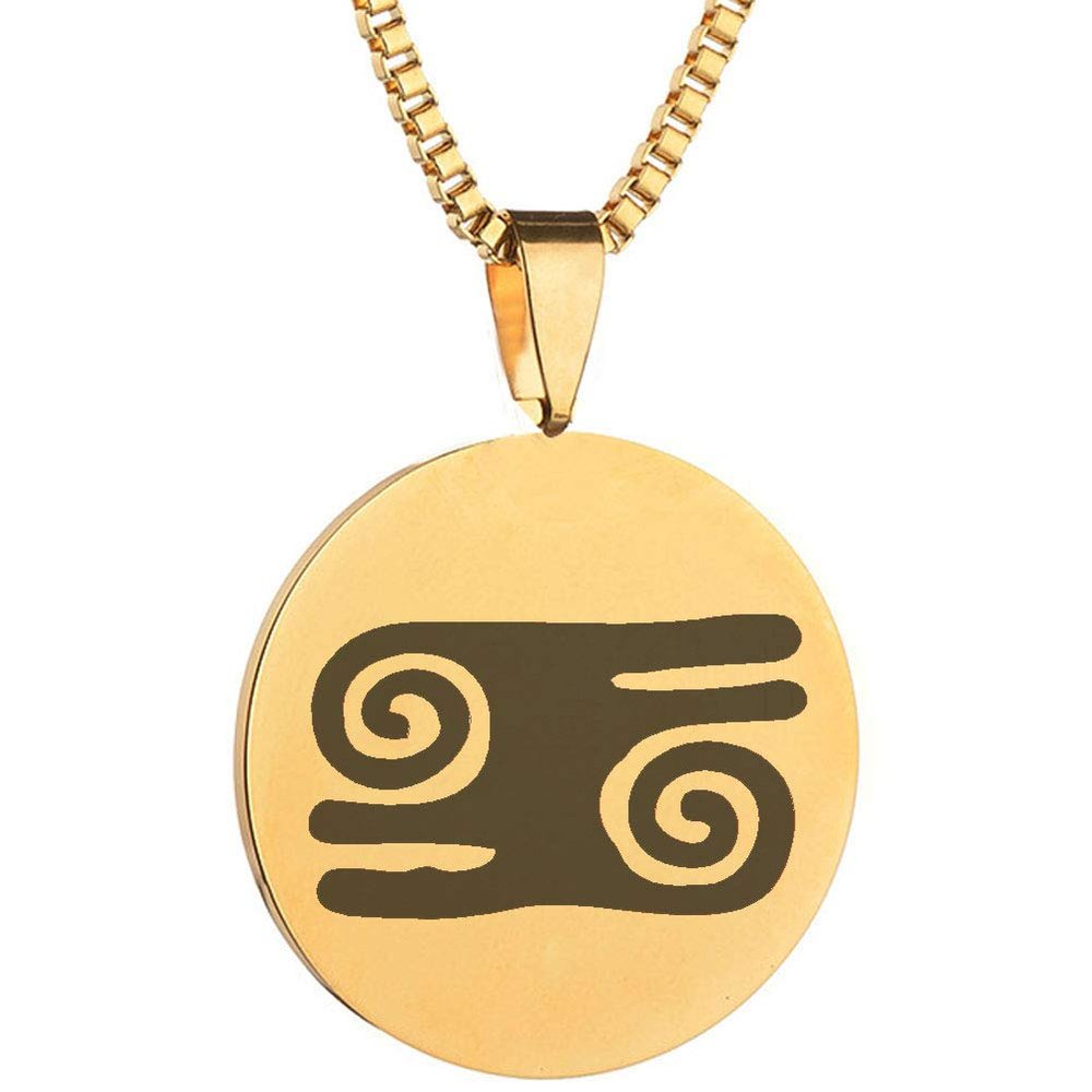 Adinkra Symbols Gold Plated Kwatakye Atiko Valor and Leadership Stainless Steel Pendant Necklace