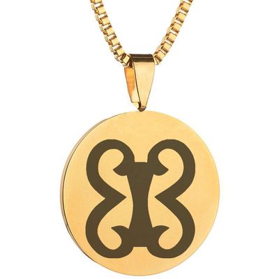 Adinkra Symbols Gold Plated Pempamsie Stainless Steel Preparedness and Strength Pendant Necklace