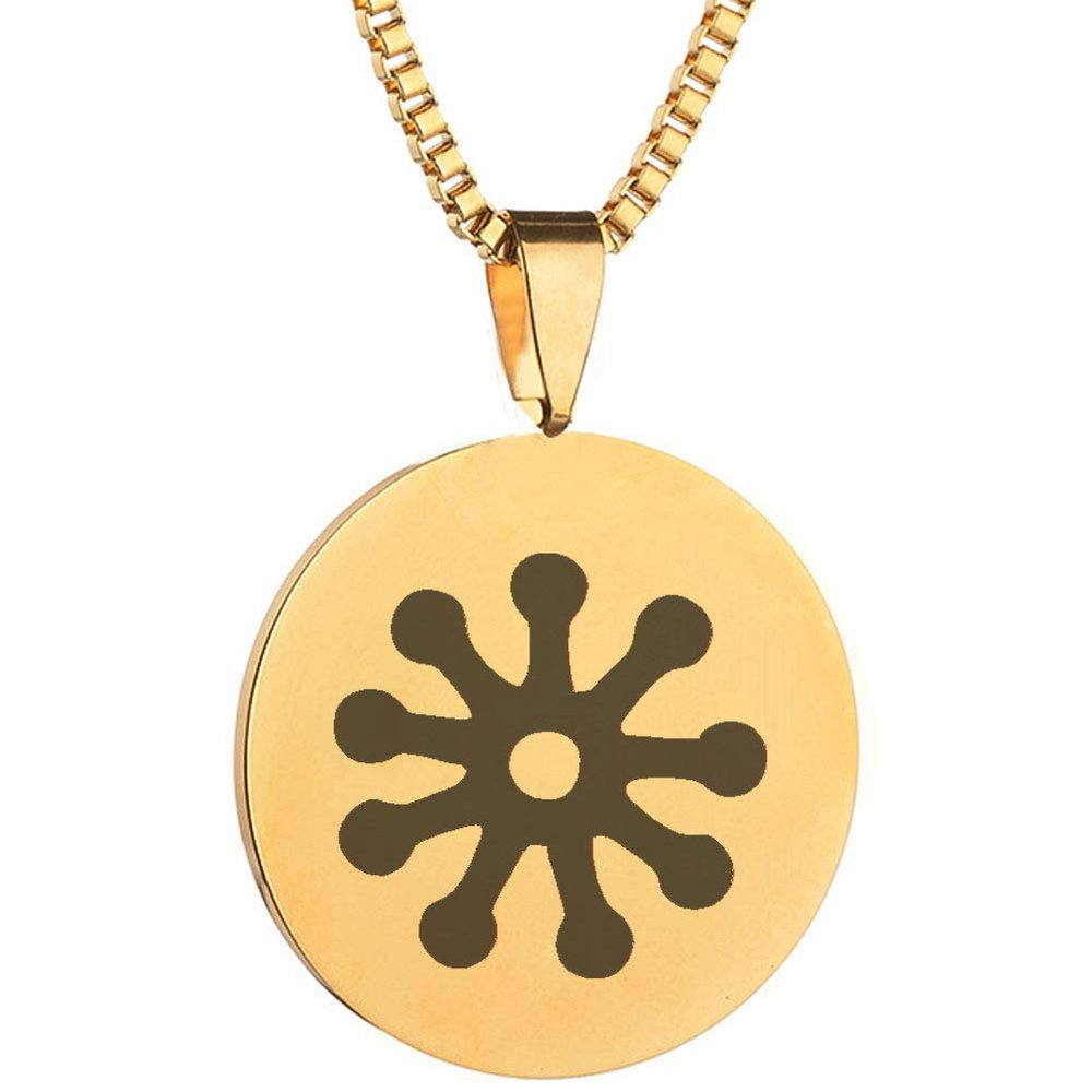 Adinkra Symbols Gold Plated Fofo Stainless Steel Envy and Jealousy Pendant Necklace