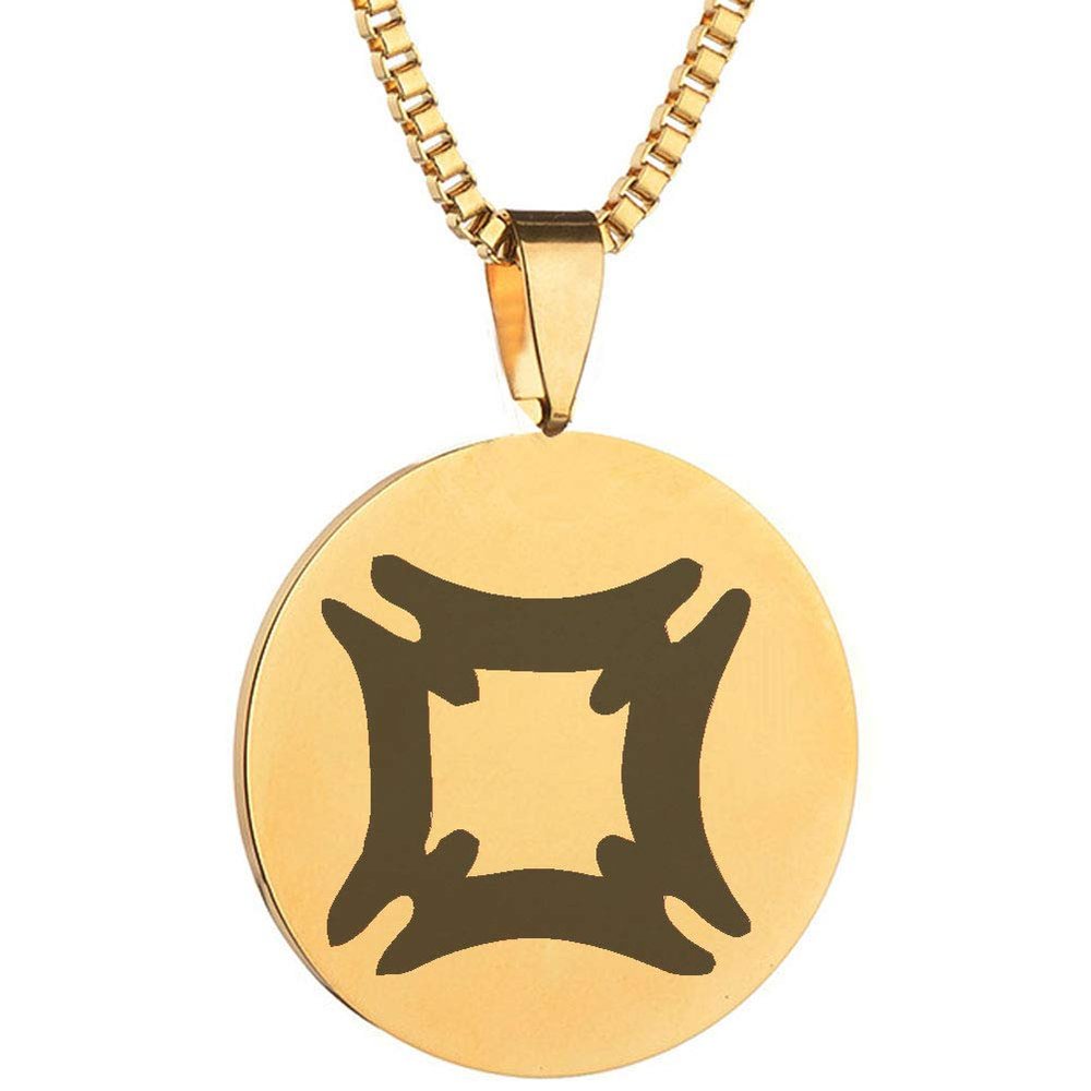 Adinkra Symbols Gold Plated Fihankra Safety Stainless Steel Pendant Necklace