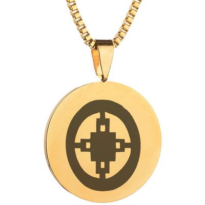 Adinkra Symbols Gold Plated Dame Dame Stainless Steel Intelligence and Ingenuity Pendant Necklace