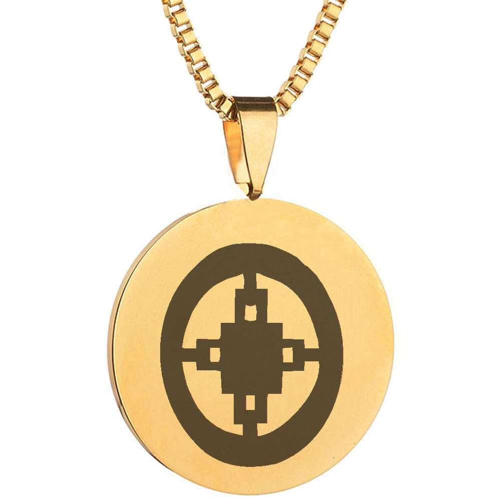 Adinkra Symbols Gold Plated Dame Dame Stainless Steel Intelligence and Ingenuity Pendant Necklace