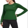 baleaf Women's Thermal Shirts Long Sleeve Workout Tops Running Compression Zipper Pocket Fleece Cold Weather Gear Winter Thumbholes Green XS view 1