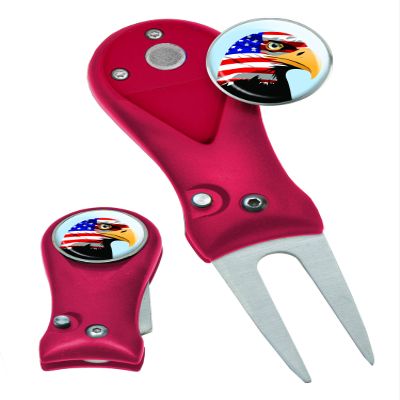 Clip Wipes Divot Tool American Flag | USA Golf Switchblade Style (Red-Eagle)