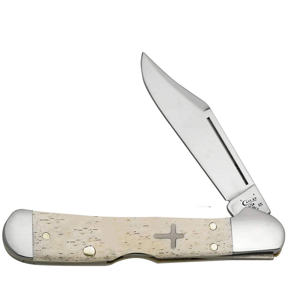 Case XX WR Pocket Knife Smooth Natural Bone Mini Copperlock W/Cross Shield Item #22594 - (61749L SS) - Length Closed: 3 5/8 Inches