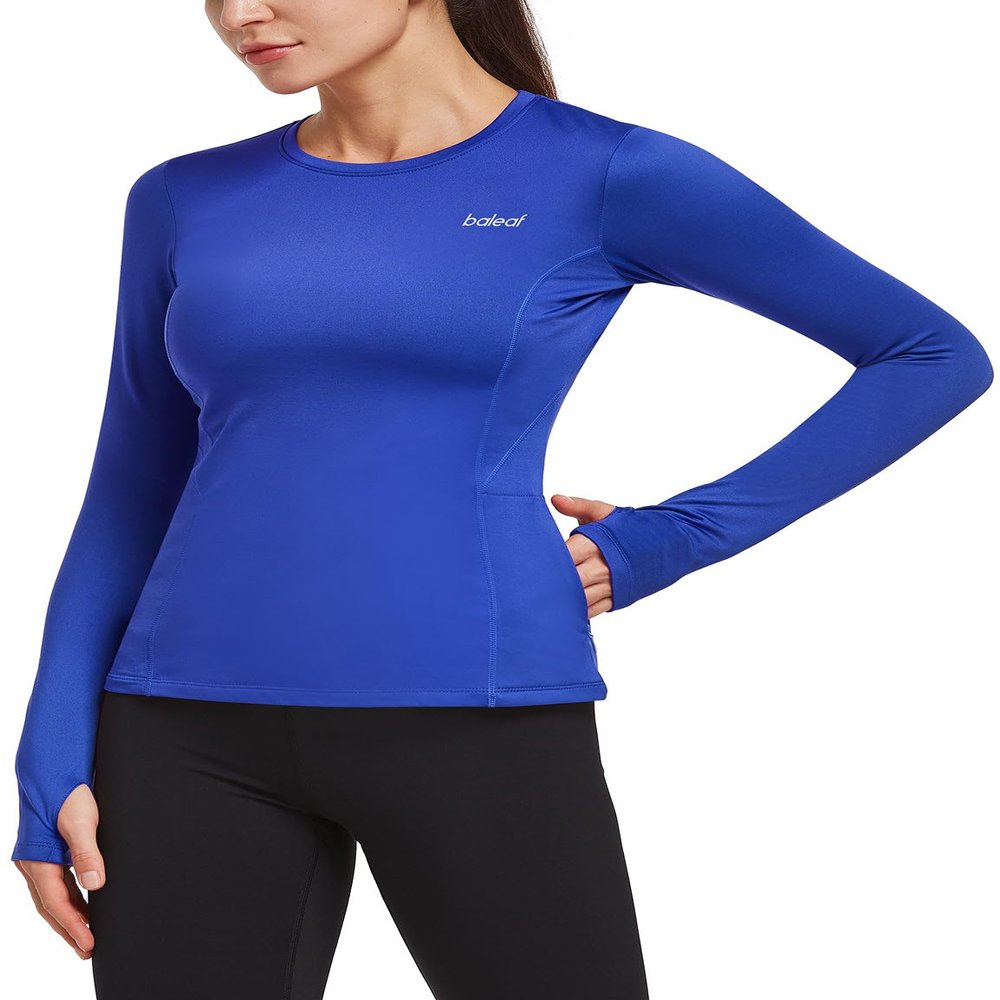 baleaf Women's Thermal Shirts Long Sleeve Workout Tops Running Athletic Zipper Pocket Fleece Lined Cold Weather Gear Winter Thumbholes Royal Blue XXL