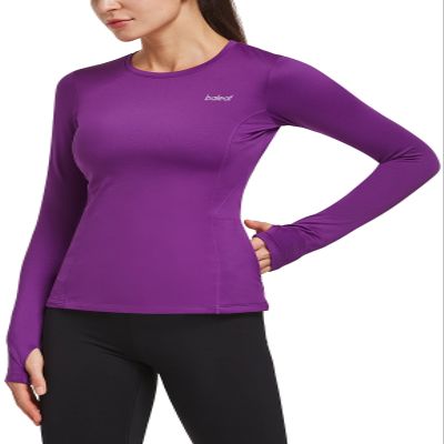 baleaf Women's Thermal Tops Long Sleeve Workout Shirts Running Compression Zipper Pocket Fleece Cold Weather Gear Winter Thumbholes Purple XS
