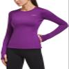baleaf Women's Thermal Tops Long Sleeve Workout Shirts Running Compression Zipper Pocket Fleece Cold Weather Gear Winter Thumbholes Purple XS view 1