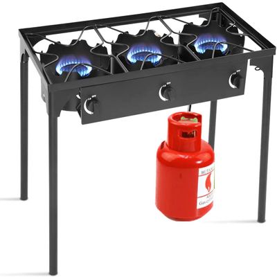 Happygrill Outdoor Propane Burner Stove, High Pressure 3 Propane Gas Stove w/Detachable Legs, 150,000-BTU Output, 0-20 PSI Regulator, Portable Outdoor Burners for Cooking Camping Picnic Cookout