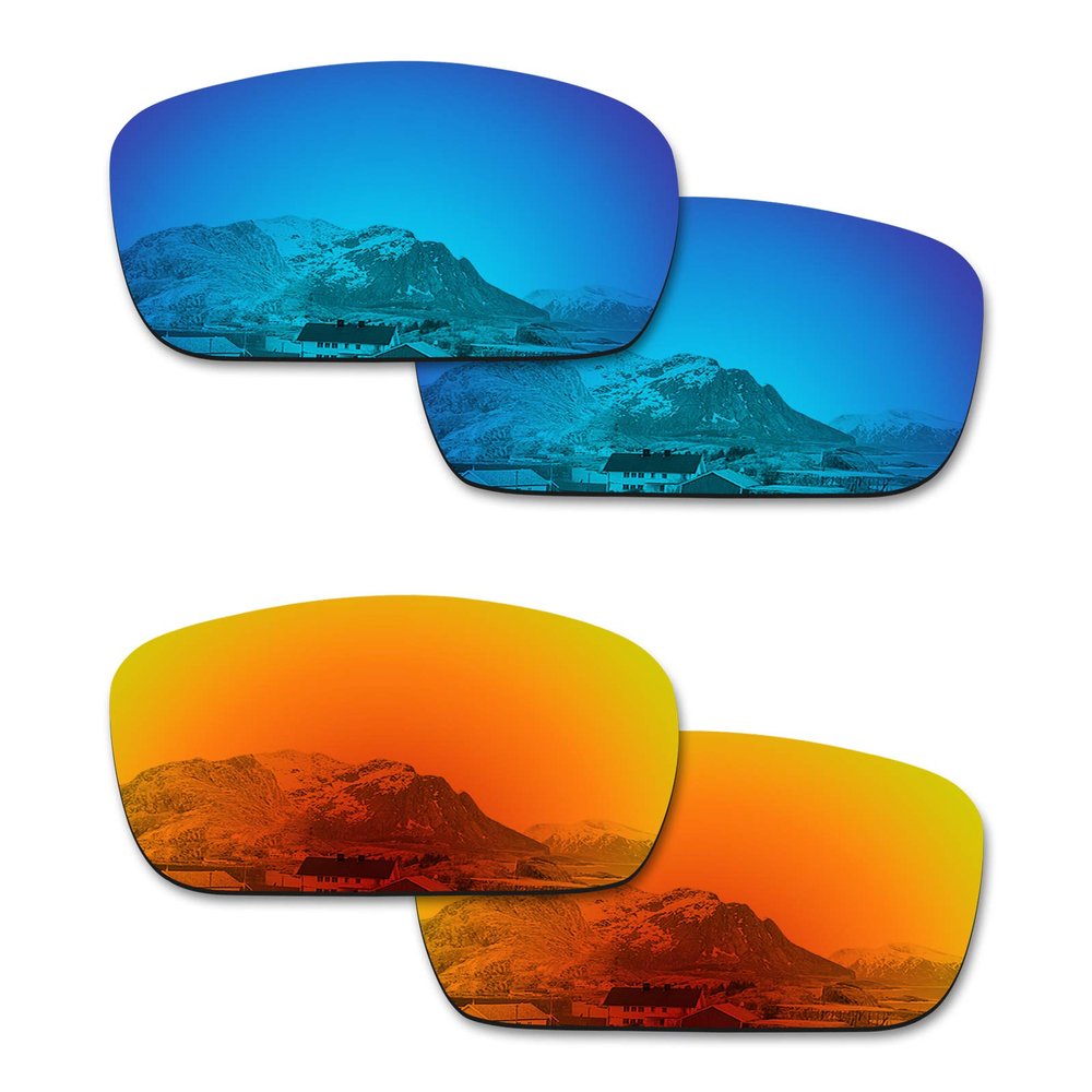 Puzzley Mirror Polarized Replacement Lenses for Oakley Crankshaft OO9239 Sunglasses - Ocean Blue Mirror + Orange Red Mirror