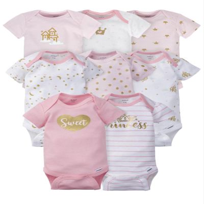 Gerber Baby Girls 8-pack Short Sleeve Onesies Bodysuits And Toddler T-Shirt Set, Castle, 3-6 Months US