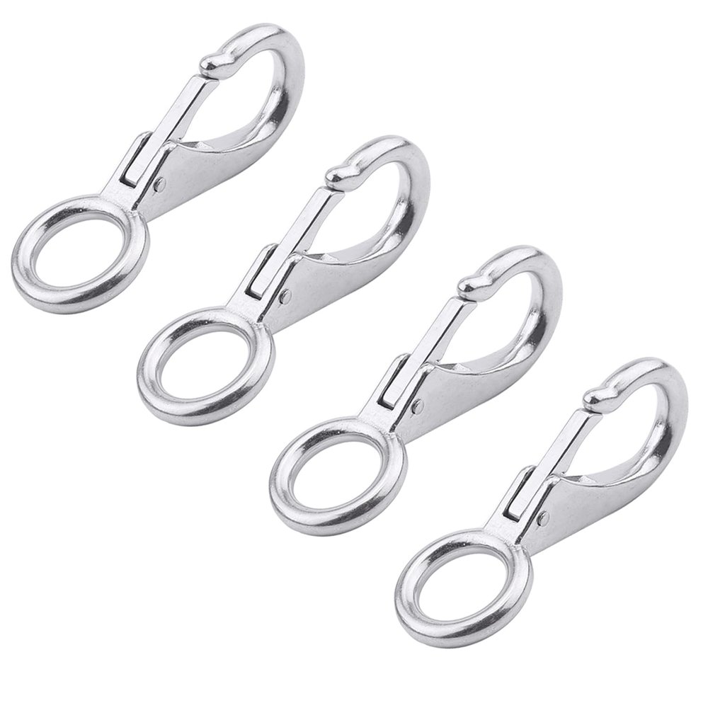 MroMax Fixed Eye Hook,304 Stainless Steel 0 Carabiner Lock Boat Clip Hook 98mm Length Silver Tone 4pcs