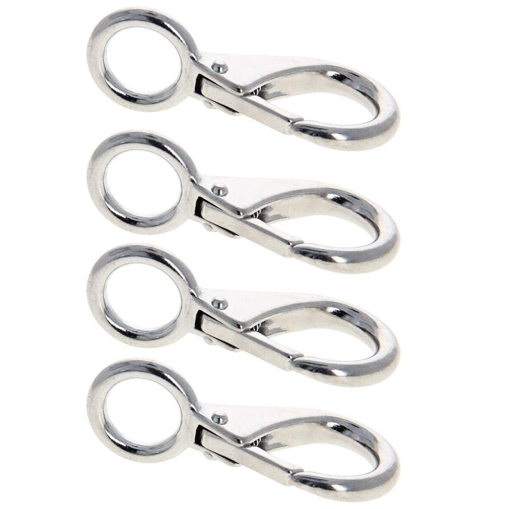 MroMax Fixed Eye Hook,316 Stainless Steel 0 Carabiner Lock Boat Clip Hook 70mm Length Silver Tone 4pcs