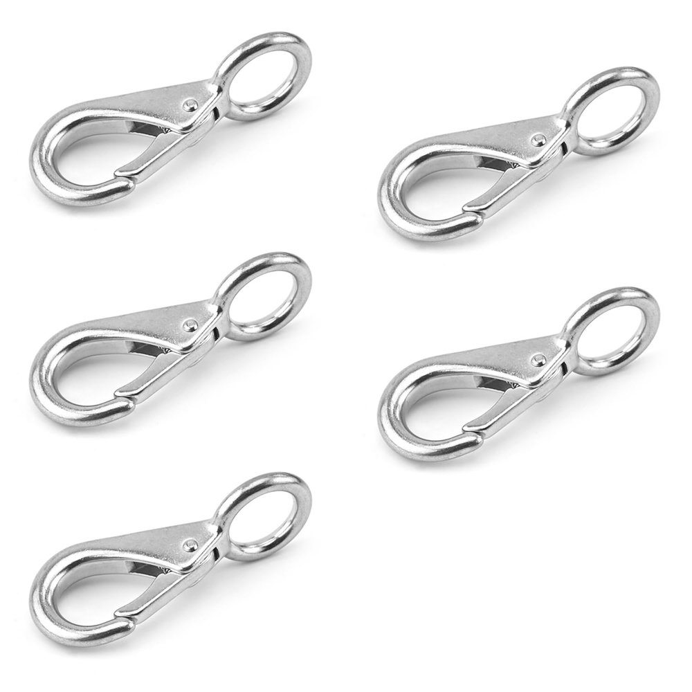 MroMax Fixed Eye Hook,304 Stainless Steel 0 Carabiner Lock Boat Clip Hook 83mm Length Silver Tone 5pcs