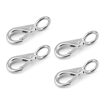 MroMax Fixed Eye Hook,304 Stainless Steel 0 Carabiner Lock Boat Clip Hook 83mm Length Silver Tone 4pcs