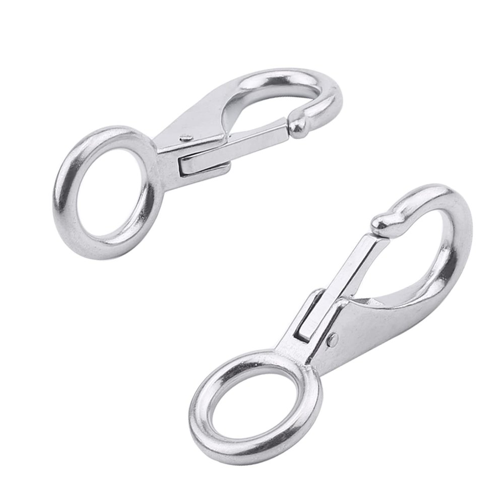 MroMax Fixed Eye Hook,304 Stainless Steel 0 Carabiner Lock Boat Clip Hook 98mm Length Silver Tone 2pcs