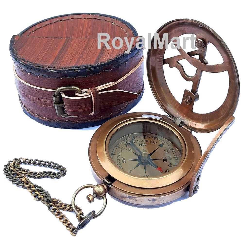 Engraved Antique Brass Compass | Custom Vintage Working Compass Gift for Graduation, Anniversary, Baptism, Retirement | Personalized Nautical Compass with Leather Box