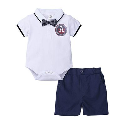 Baby Boy Clothes New Gentleman's Suit Romper+Short Pants 2PCS Outfits Set (White, 12-18M)