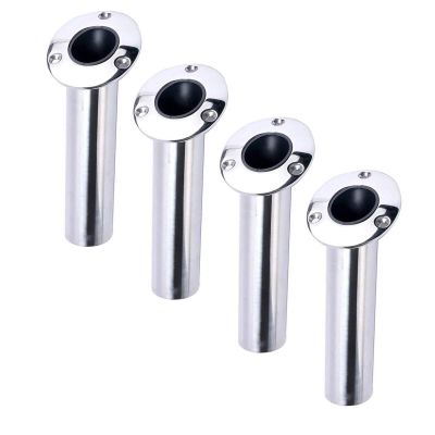 Amarine Made 4-Pack Heavy 316 Duty Stainless Steel Rod Holders with Drain, Flush Mount Fishing Rod Pole Holders, 30 Degree, 15degree, 90 Degree (15 Degree)