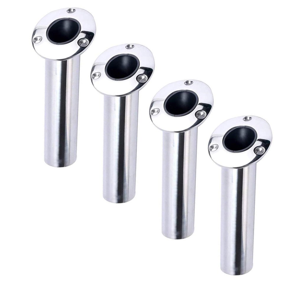 Amarine Made 4-Pack Heavy 316 Duty Stainless Steel Rod Holders with Drain, Flush Mount Fishing Rod Pole Holders, 30 Degree, 15degree, 90 Degree (15 Degree)