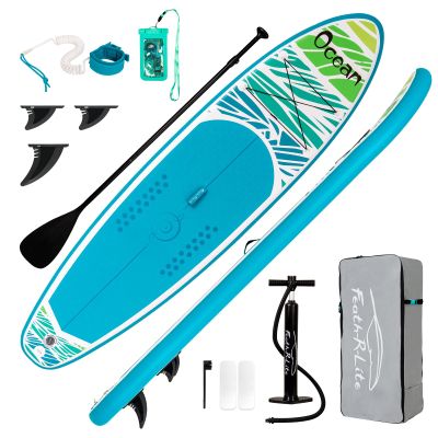 FEATH-R-LITE Inflatable Paddle Board Stand Up Paddleboards for Adults SUP with Premium Accessories Pump, Adjustable Paddle, Leash, Three Fins, Backpack (Blue Ocean)