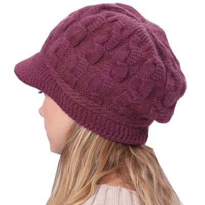 Winter Hats for Women Beanie Hat Warm Knitted Cap Rabbit Hair Fluffy Lining Caps with Visor Rose