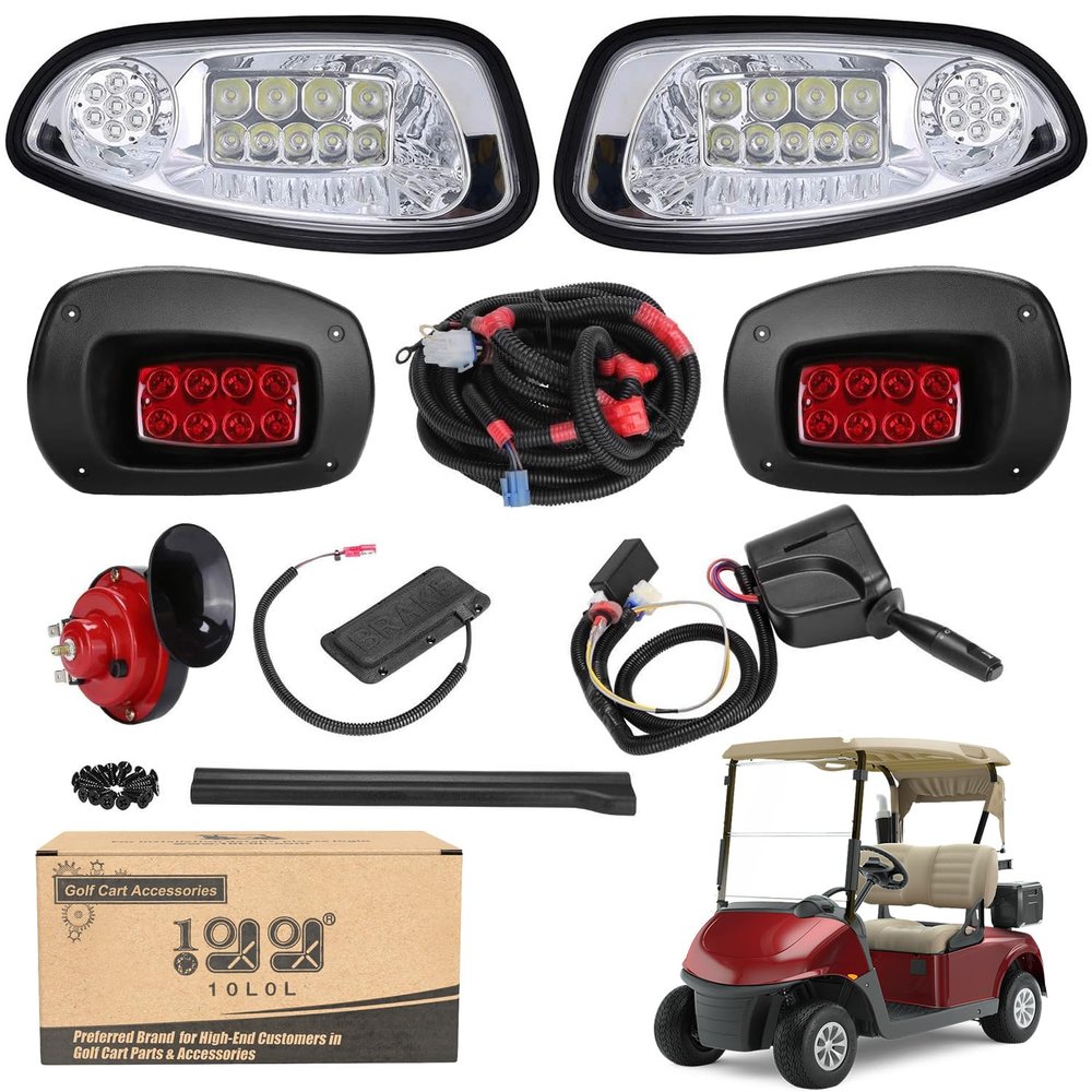 10L0L Headlights and Tail Light Kit for EZGO RXV 2008-2015 Golf Cart, with Turn Signal Switch Horn Button, Blinker & Brake Light Switch Pad