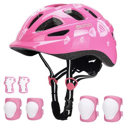 Toddler-Kids Ultralight Helmet with Knee-Elbow-Wrist-Pads - Acorn Pattern Adjustable for Boys Girls Bike Skate Scooter