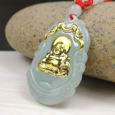 EASTCODE Unisex Buddha Gold Jade Pendant Discount Good Luck Necklace for Women Men