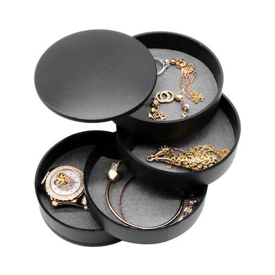 Fullgaden Organizer, 4-Tier 360 Degree Rotating Jewelry Storage Box for Earring Bracelets Rings Fits Small Spaces on Dressers, Black