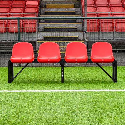 FORZA Aluminum Team & Substitute Bench | Multiple Seat Sizes & Color Options | HDPE Bucket Seats (Red, 6.5ft (2m) | 4 Seats)