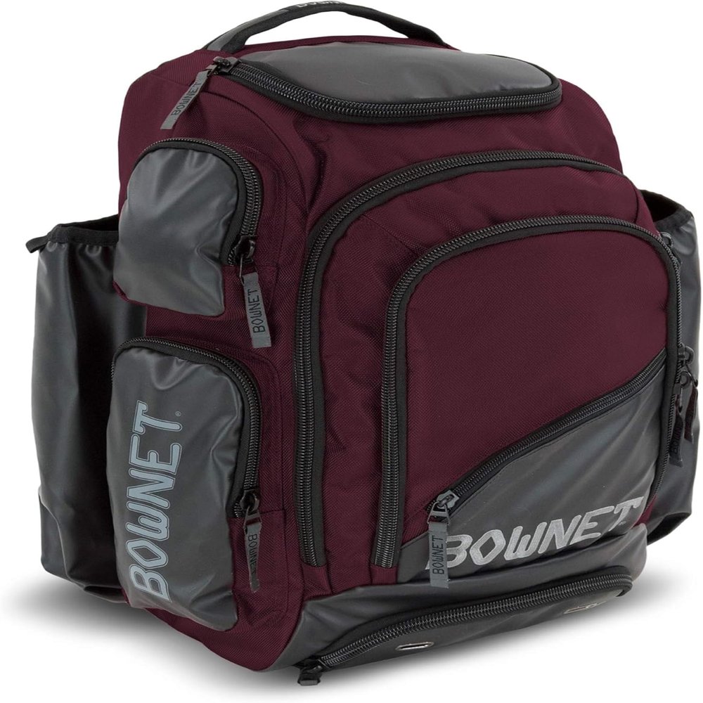 Bownet Commando Baseball Bat Backpack - Sports Equipment Bag for Baseball and Softball, Holds 3 Full-Size Bats, Cleats, Balls, Coaching Gear and Accessories with Comfortable Padded Straps - Maroon