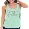 It's My Birthday! Rhinestone Women's Flowy Racerback Tank Top - Small - Mint Green view 1