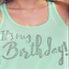 It's My Birthday! Rhinestone Women's Flowy Racerback Tank Top - Medium - Mint Green view 2