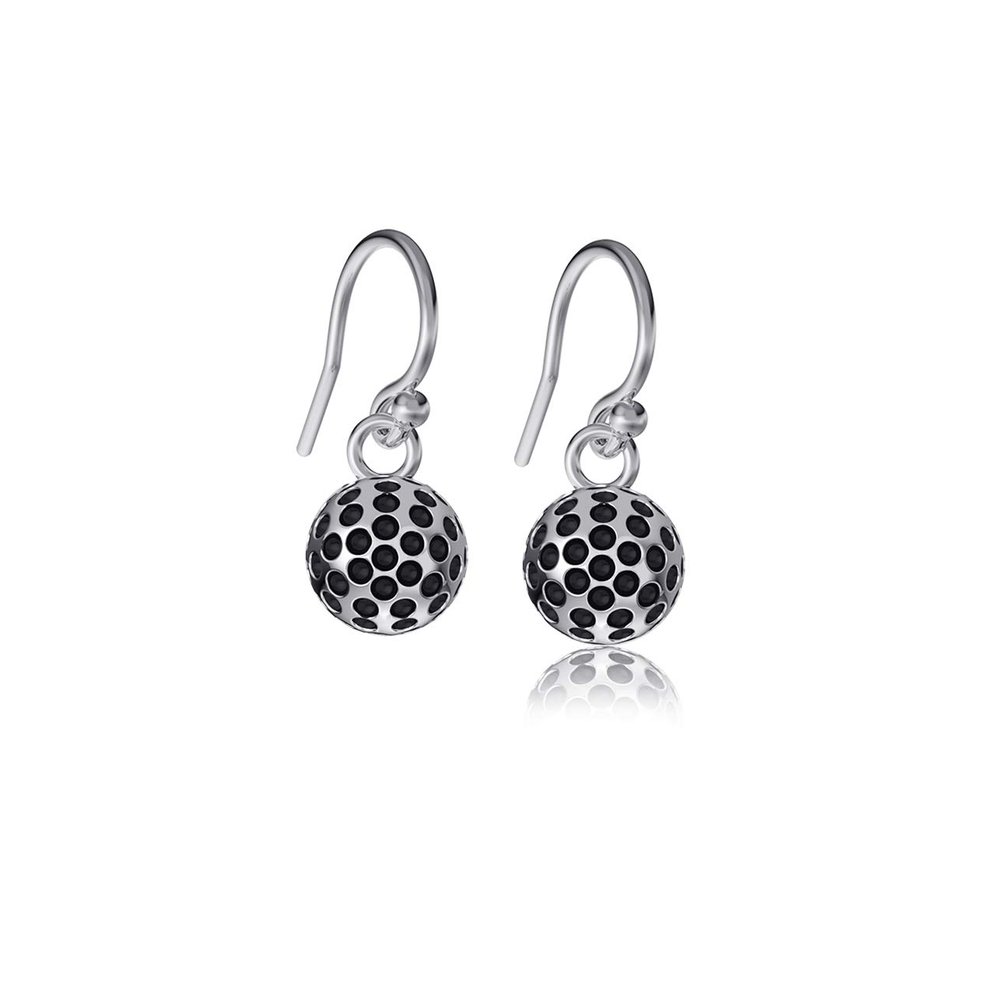 Golf Ball Dangle Earrings - Platinum over 925 Solid Sterling Silver, French Earwires, Hypoallergenic Jewelry Gifts for Coaches and Women Golfer Athletes, Player and Team Charms