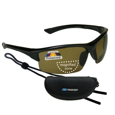 proSPORT Polarized Bifocal Sunglasses +2.50 Amber Lens Black Frame Men and Women Zipper Hard case and Sunglass Retainer Included