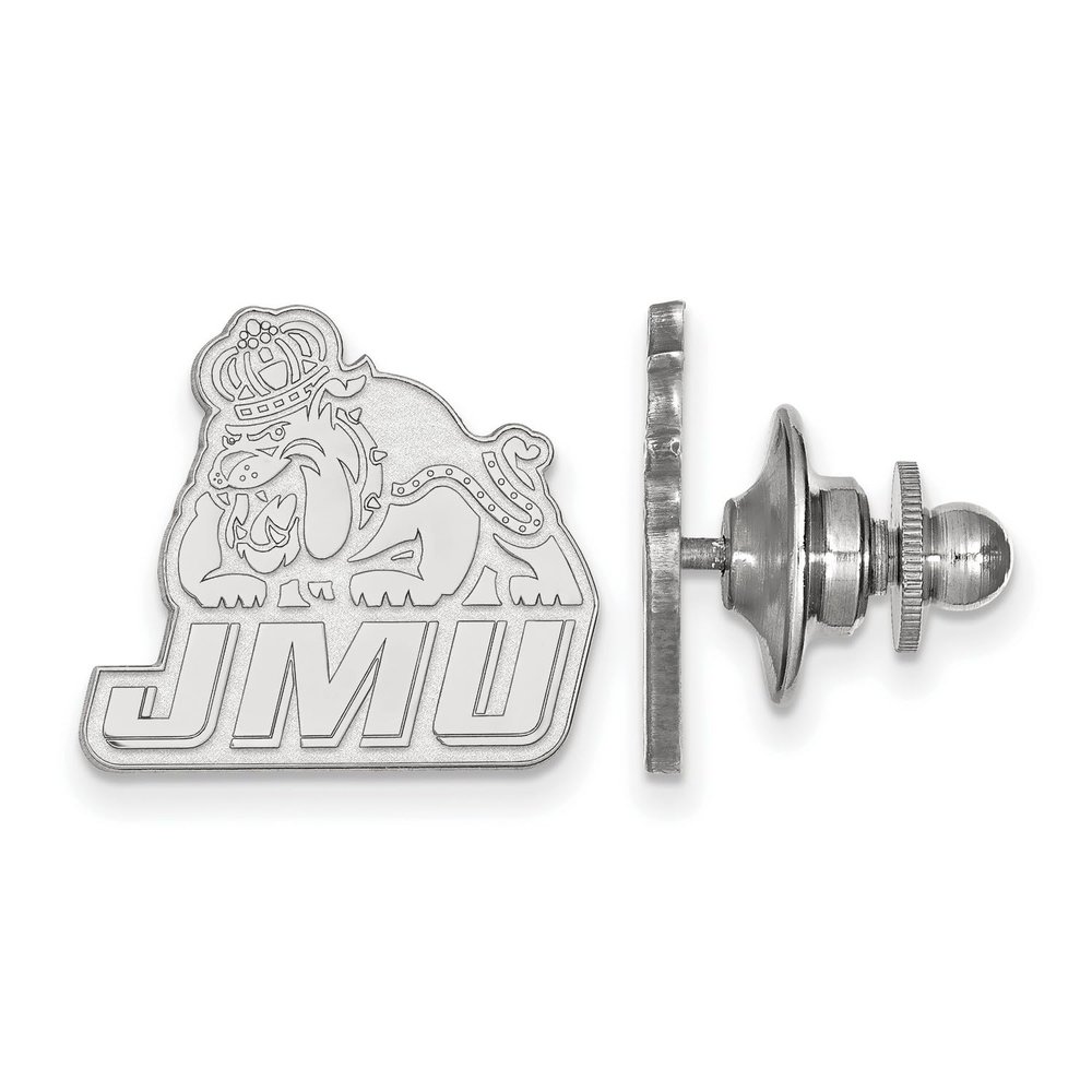 14k White Gold James Madison University Dukes JMU School Letters and Mascot Lapel Pin 15x19mm