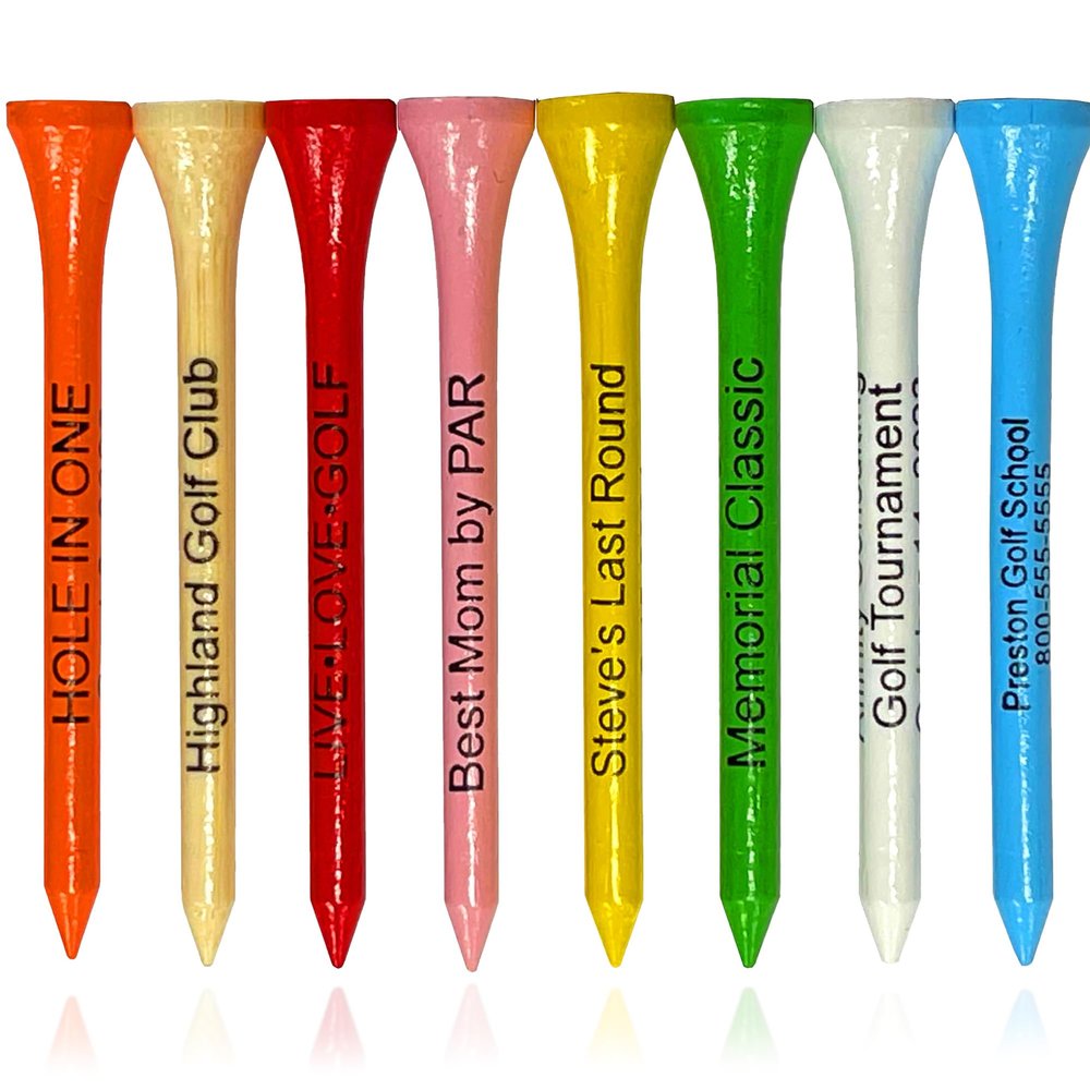 2 Bamboo Golf Tees, Customizable Golf Tees with 24 Characters for Messages Imprinted in Black, Essential Equipment & Ideal Gift for Golfers, Pack of 250, Assorted Mix