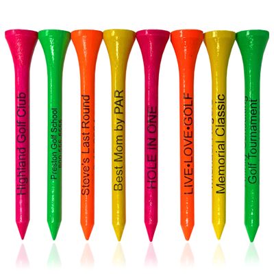 3  Bamboo Golf Tees, Customizable Golf Tees with 27 Characters for Messages Imprinted in Black, Essential Equipment & Ideal Gift for Golfers, Pack of 100, Neon Mix