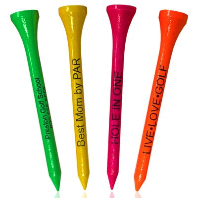 3  Bamboo Golf Tees, Customizable Golf Tees with 27 Characters for Messages Imprinted in Black, Essential Equipment & Ideal Gift for Golfers, Pack of 1000, Neon Mix