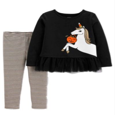 Carter's Infant Girls Black Unicorn Sparkle Glitter Tutu Ruffle 2 Pc Set 9m