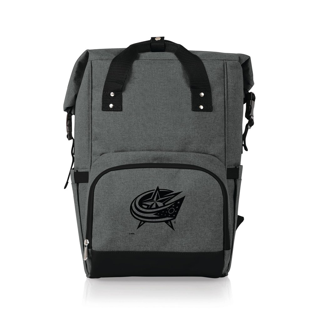 PICNIC TIME NHL Columbus Blue Jackets OTG Roll-Top Cooler Backpack - Hiking Backpack Cooler - Soft Cooler Bag