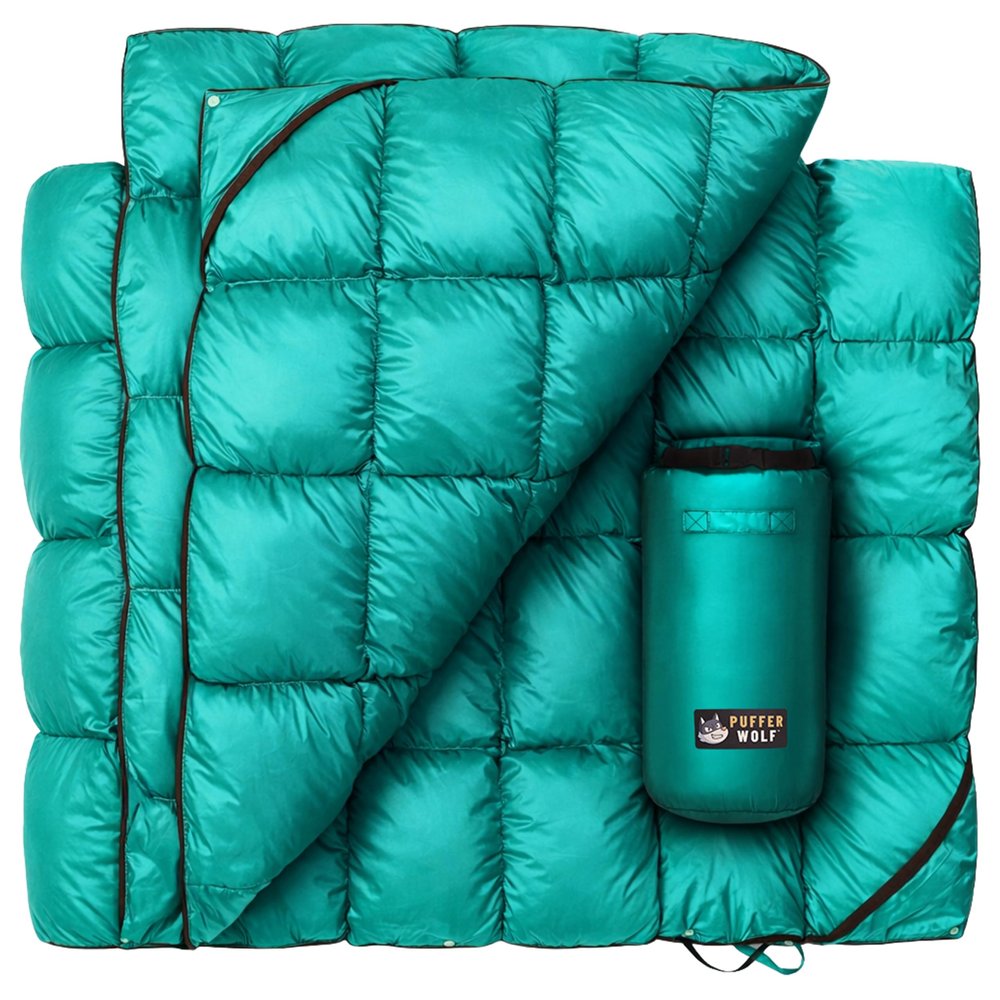 Puffer Wolf PW700 Extra Large Double Insulated Outdoor Camping Blanket | 2X Puffy, Warm, Packable, Weatherproof, Durable, and Lightweight | Top Quilt for Hiking, Backpacking, Stadium Events, Picnics