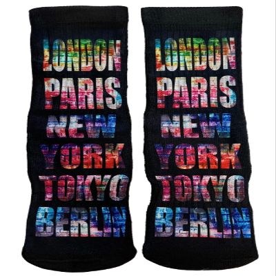 99% FRESH MEN'S BLACK MULTI LONDON PARIS NEW YORK TOKYO BERLIN PERFORMANCE RUBBER CASUAL CREW SOCKS ONE SIZE