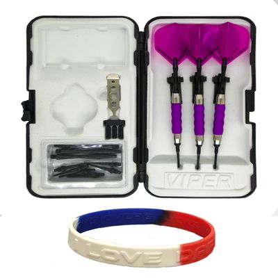 sure grip Viper Purple Soft Tip Darts with Dart Case & Accessories Choice of Flights 16 or 18 Grams Plus I Love Darts Bracelet (Amazon, 16)