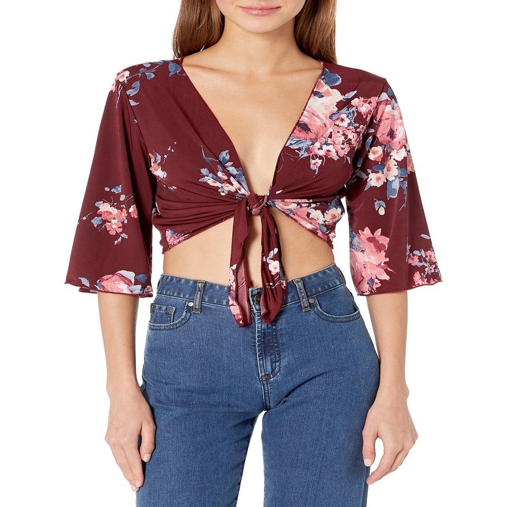 Star Vixen Women's Tie Front Crop Shrug Bolero Elbow Sleeve Cardigan in Silky Knit