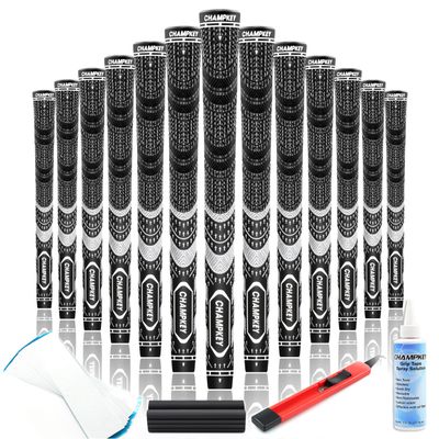 CHAMPKEY Premium Hybrid Golf Grips 13 Pack with All Repair Kits - All Weather Performance Golf Club Grips - High Traction and Control Half Corded Golf Grips for Men(Black,Standard)