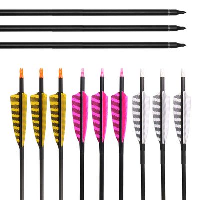 Obert 12pcs 31 Inch Archery Carbon Arrows 600 Spine with 4" Natural Feathers Fletching Hunting Targeting Arrow for Recurve Bow Longbow Compound Bow (Yellow)