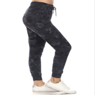 Leggings Depot Women's Relaxed fit Jogger Pants - Track Cuff Sweatpants with Pockets-S812, Medium, Gray Camouflage